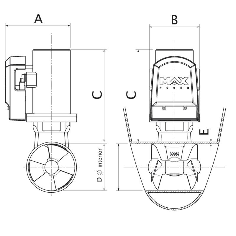 Max Power Electric Tunnel Thruster CT80 - Technical Diagram