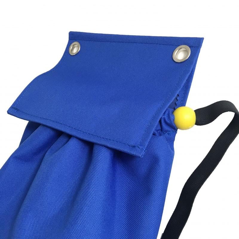 Halyard Bag Blue - detail of flap and elastic opening