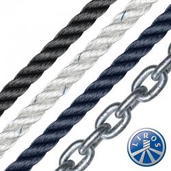 6mm 3 strand white nylon rope spliced to 5mm galvanized short link chain 