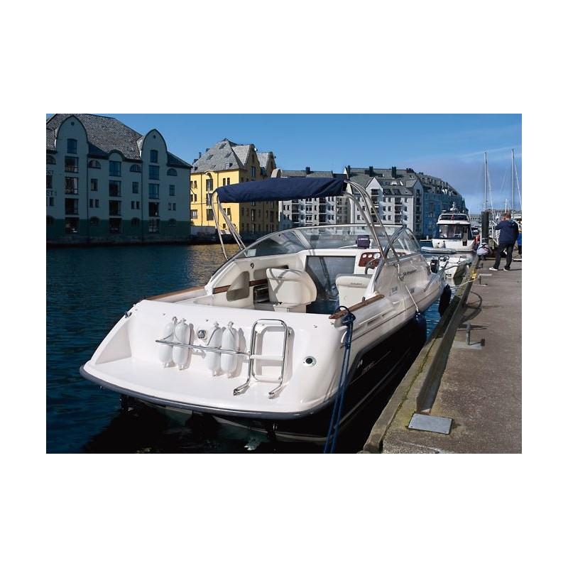 Polyform Green Concept G Series Fenders - on the back of a motor boat.