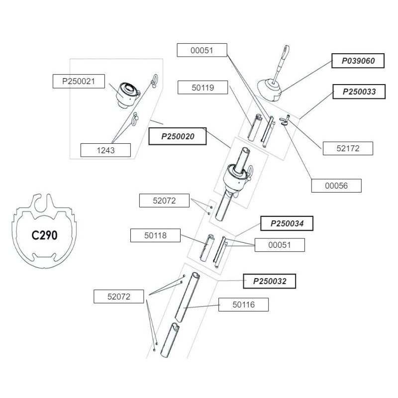 Profurl Manual Reefing System Headsail Furler Replacement Parts - C290 Upper Section