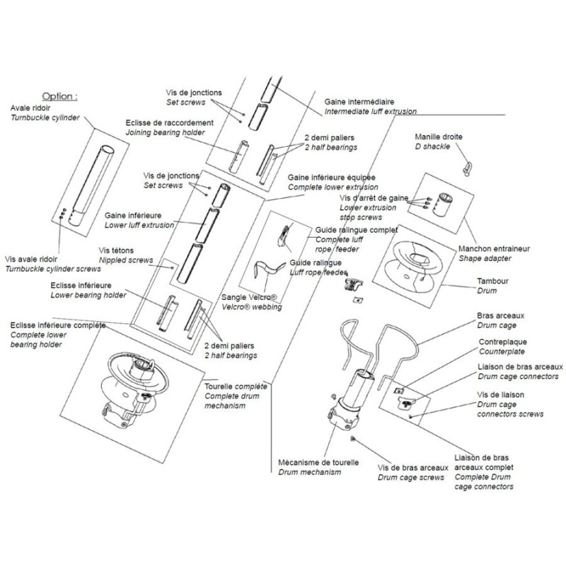 Profurl Manual Reefing System Headsail Furler Replacement Parts Descriptions - Lower Section