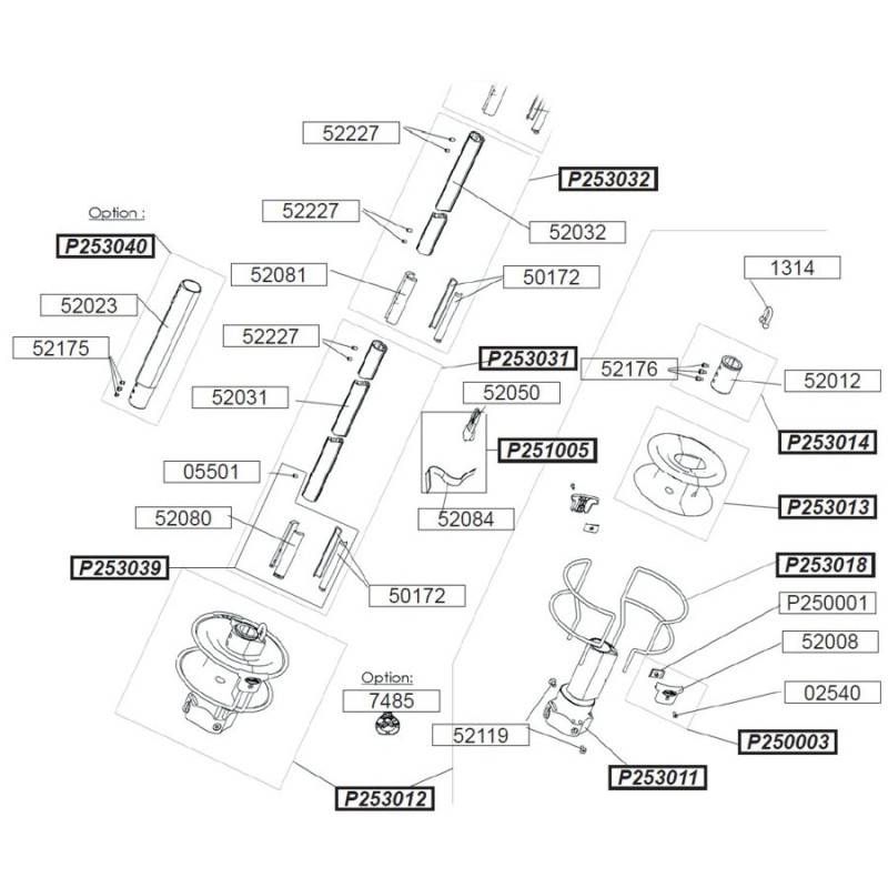 Profurl Manual Reefing System Headsail Furler Parts Exploded Diagram, Lower Section - C350