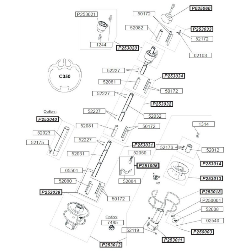 Profurl Manual Reefing System Headsail Furler Replacement Parts Exploded Diagram - C350