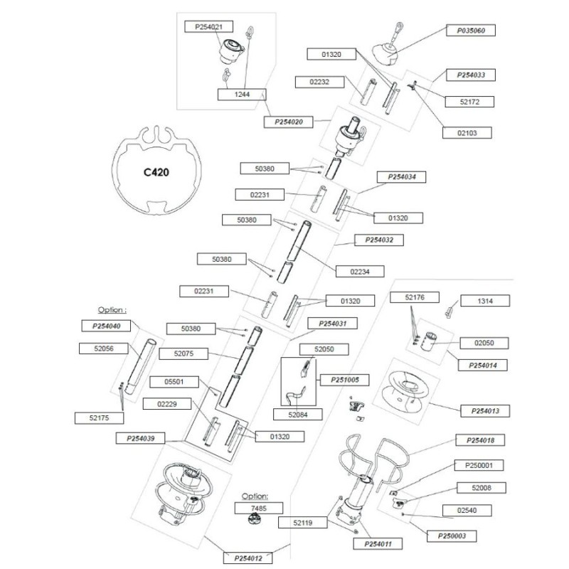 Profurl Manual Reefing System Headsail Furler Replacement Parts Exploded Diagram - C420