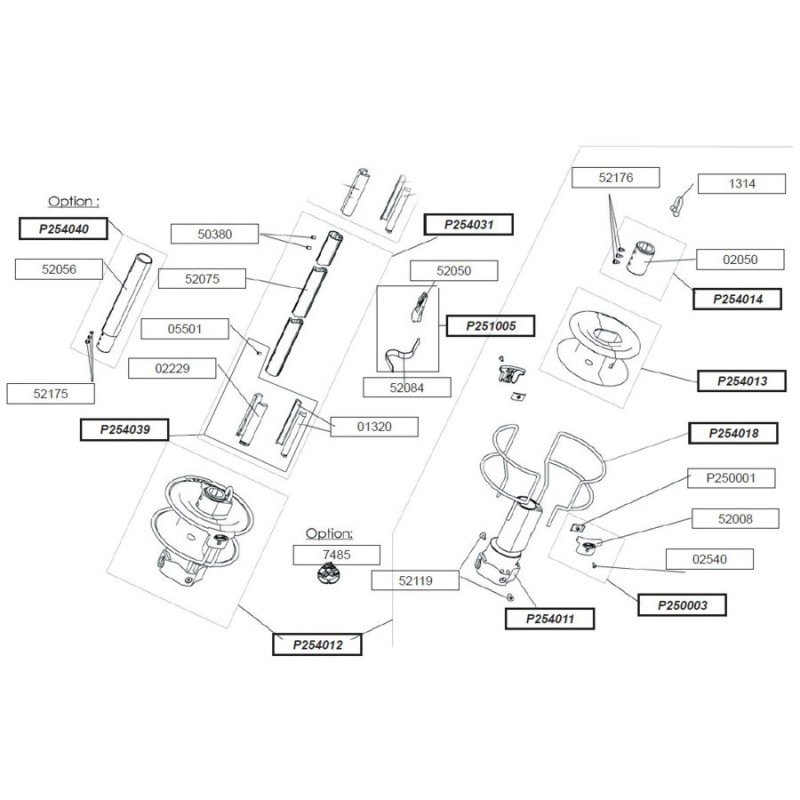 Profurl Manual Reefing System Headsail Furler Parts Exploded Diagram, Lower Section - C420