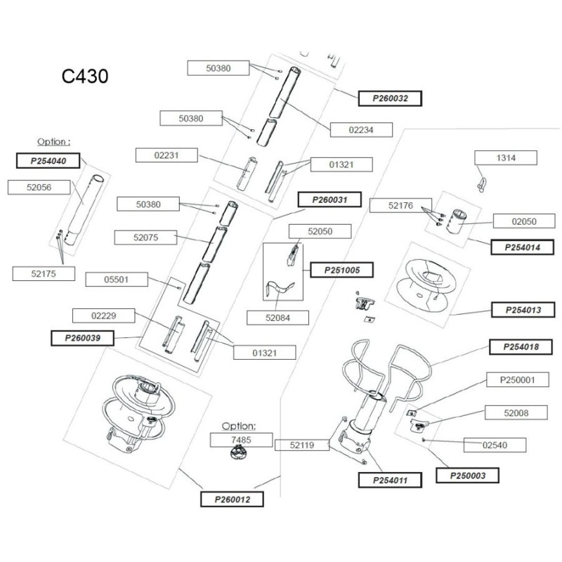 Profurl Manual Reefing System Headsail Furler Parts Exploded Diagram, Lower Section - C430