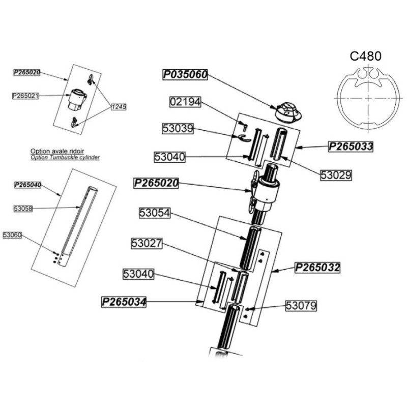 Profurl Manual Reefing System Headsail Furler Parts Exploded Diagram, Upper Section - C480