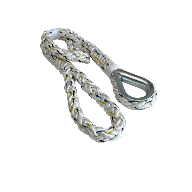 Clearance Spliced LIROS Octoplait Nylon White - 300mm loop, 1.5 metre anti-chafe webbing. and Eye splice -Galvanised Thimble