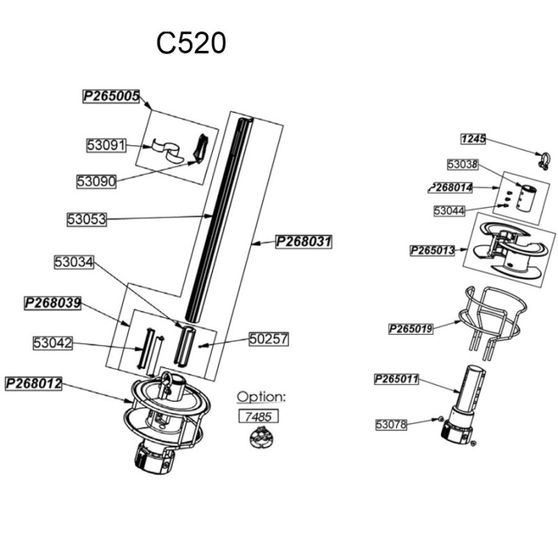 Profurl Manual Reefing System Headsail Furler Parts Exploded Diagram - C520 - Lower Section