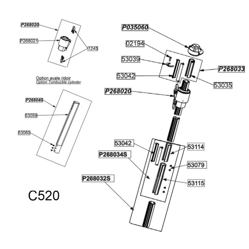 Profurl Manual Reefing System Headsail Furler Parts Exploded Diagram - C520 - Upper Section