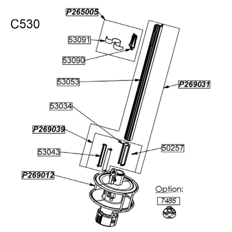 Profurl Manual Reefing System Headsail Furler Parts Exploded Diagram - C530 - Lower Section