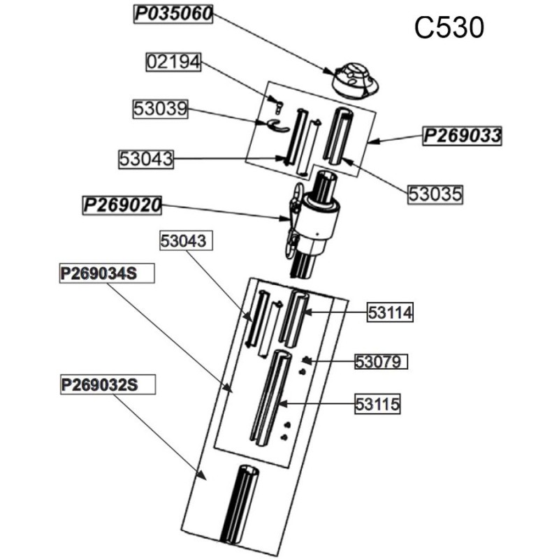 Profurl Manual Reefing System Headsail Furler Parts Exploded Diagram - C530 - Upper Section