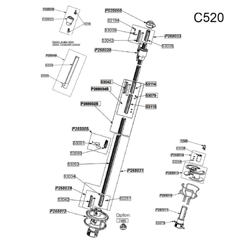 Profurl Manual Reefing System Headsail Furler Replacement Parts Exploded Diagram - C520