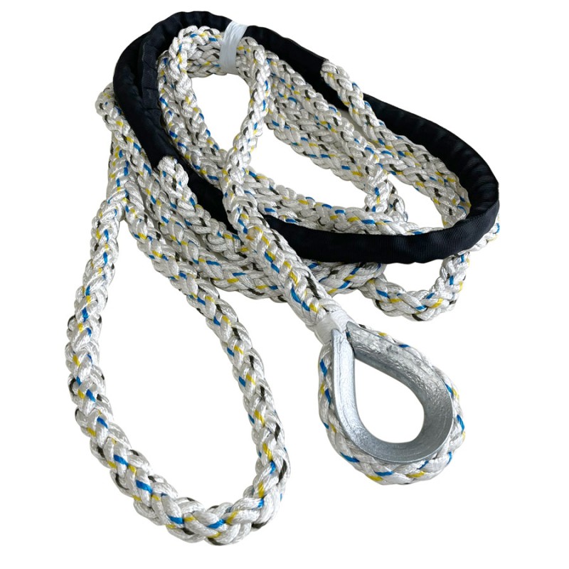 Clearance Spliced LIROS Octoplait Nylon White - 300mm loop, 1.5 metre anti-chafe webbing. and Eye splice -Galvanised Thimble