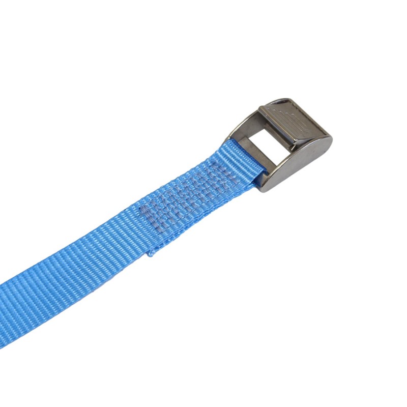 Osculati Stainless Cam Strap Buckle sewn onto 25mm blue polyester webbing