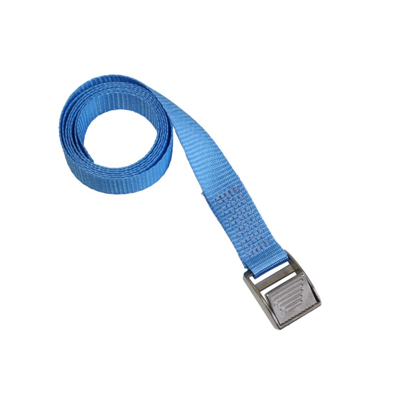 Osculati Stainless Cam Strap Buckle sewn onto 25mm blue polyester webbing