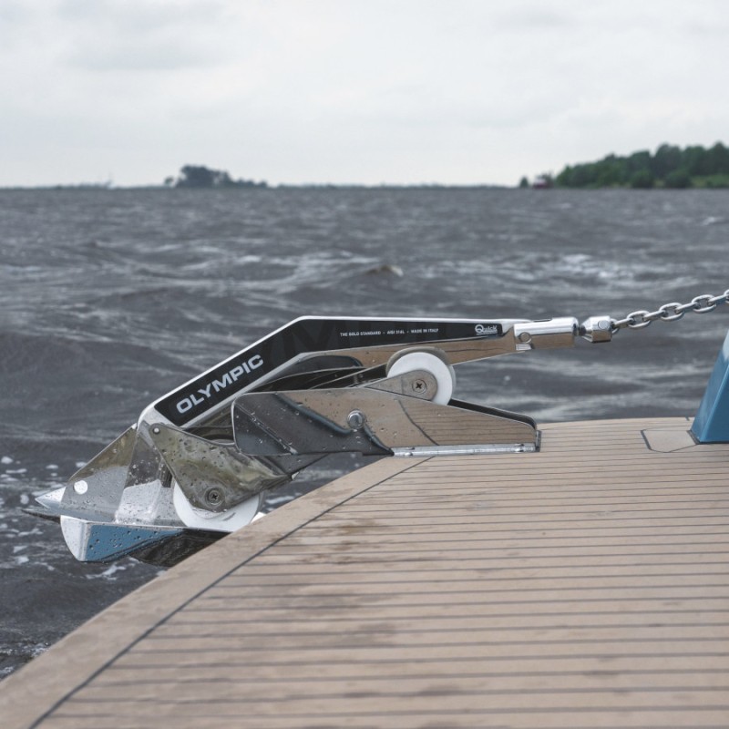 quick yacht anchor stern mounted close up