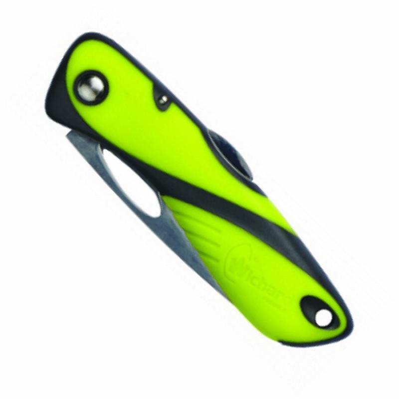 Wichard Offshore knife, fluorescent, serrated blade, closed