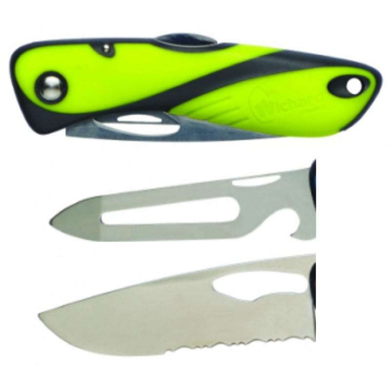 Wichard Offshore knife, fluorescent, serrated blade, shackle key, opener and spike