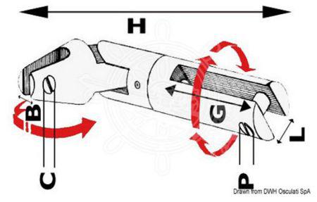 Osculati articulated anchor connector dimensions diagram