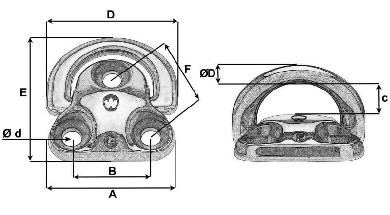 Measurement Diagram - Wichard Forged Stainless Steel Single Folding Pad Eye