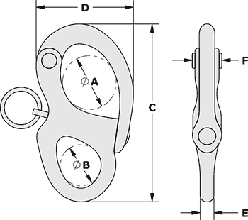 Tylaska CR Fixed Bail Snap Shackle Dimensions