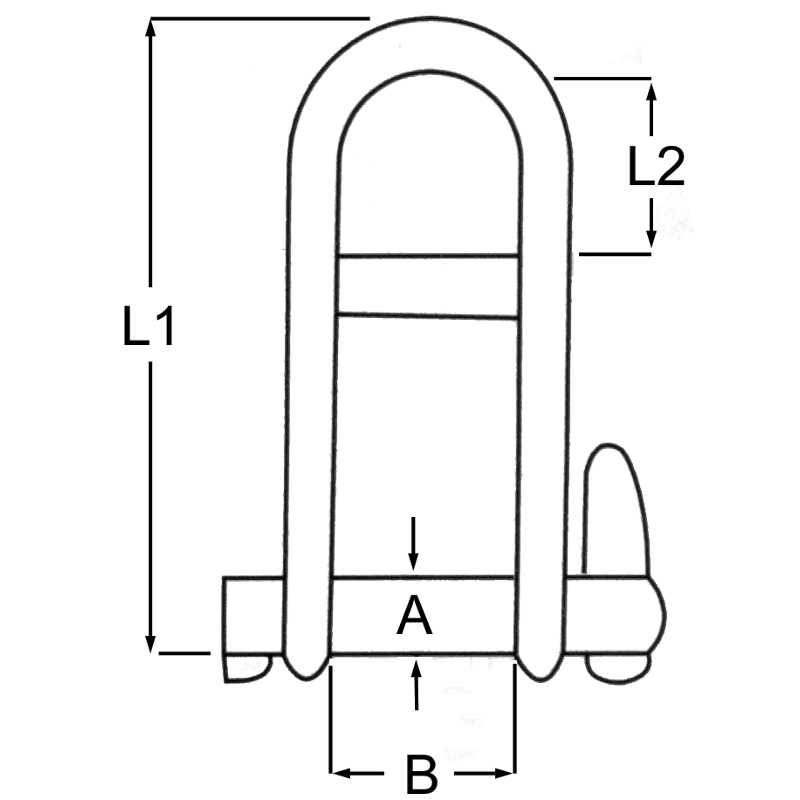 Captive key pin shackle with bar dimensions