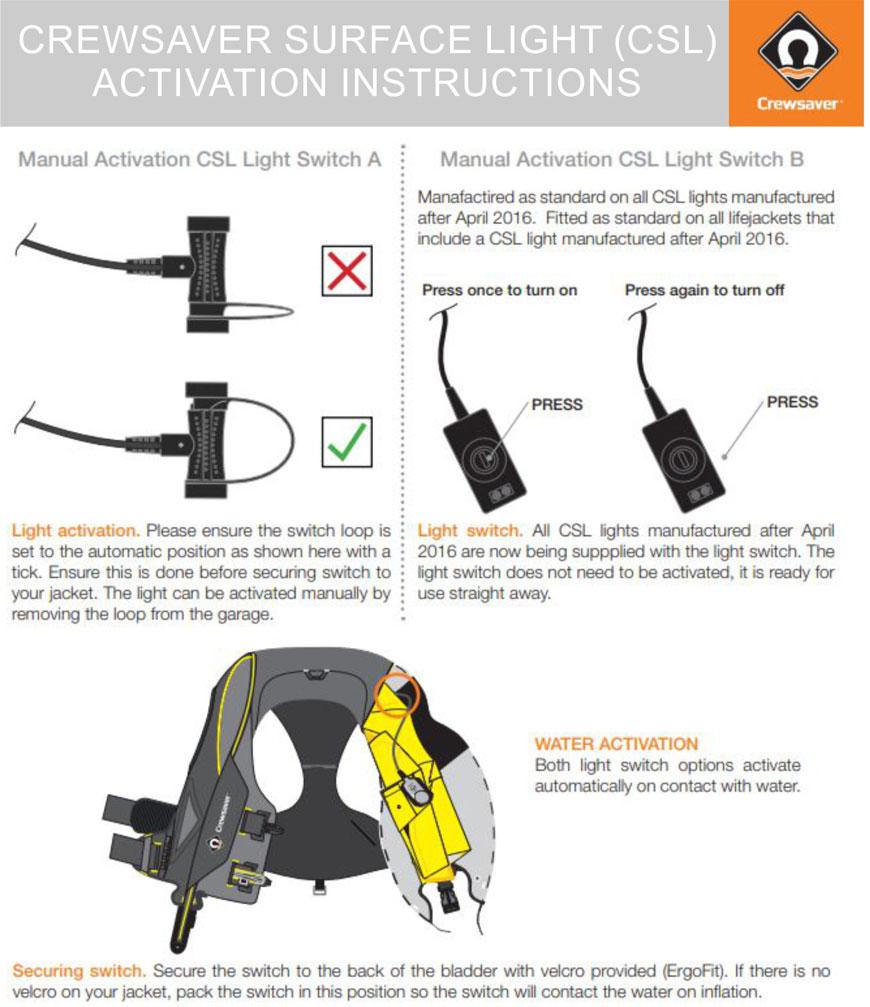 Crewsaver CSL Lifejacket Light Activation Instructions